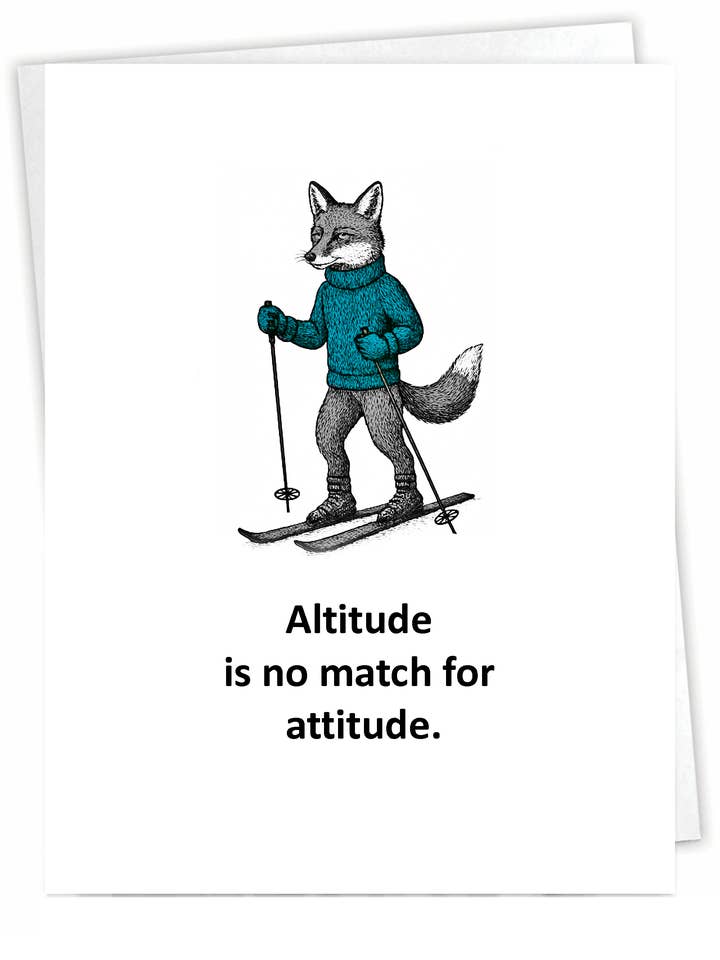 Funny Outdoor Card - Atitude Ski Fox - Blank Inside for wholesale by Blue Spark Card Co