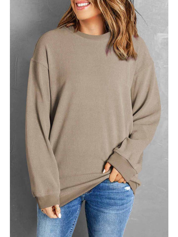 1 the Woman - Wholesale Sweatshirt - Women's - Solid Ribbed Knit Pullover Sweatshirt S-3XL/ 6 Colors
