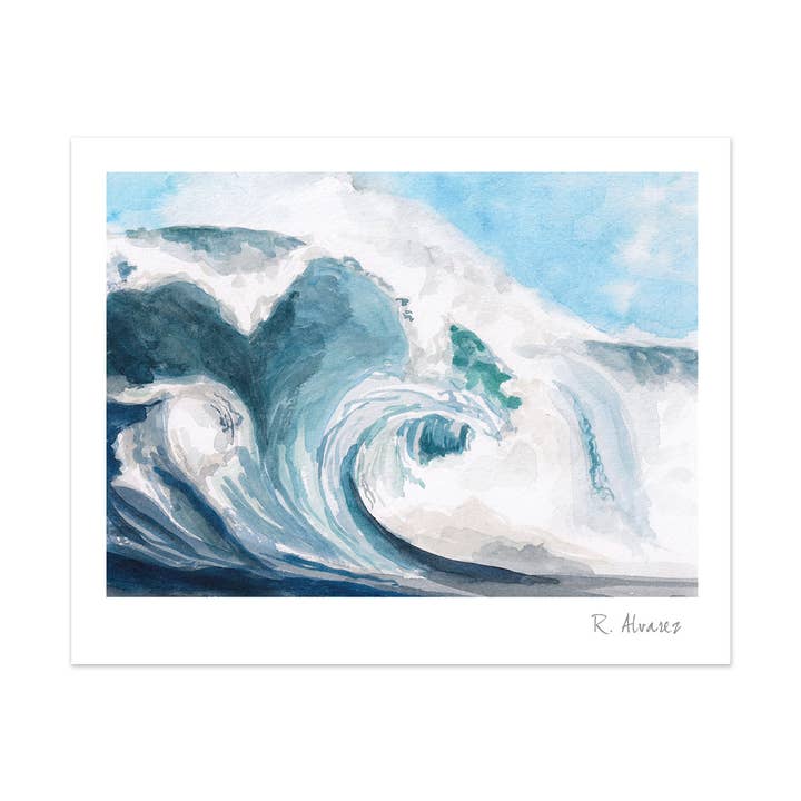 Coastal Beach Watercolor Print - Blue Ocean Wave Art Large for wholesale by Rachel Alvarez Art