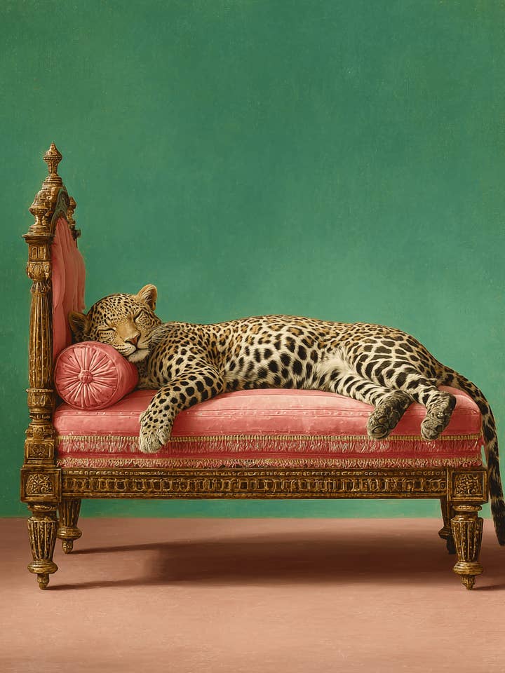 The Leopard on a Pink Chaise Lounge Piece - Naturecore 8"x10" Artwork for 11"x14" Frame for wholesale by Mowbi