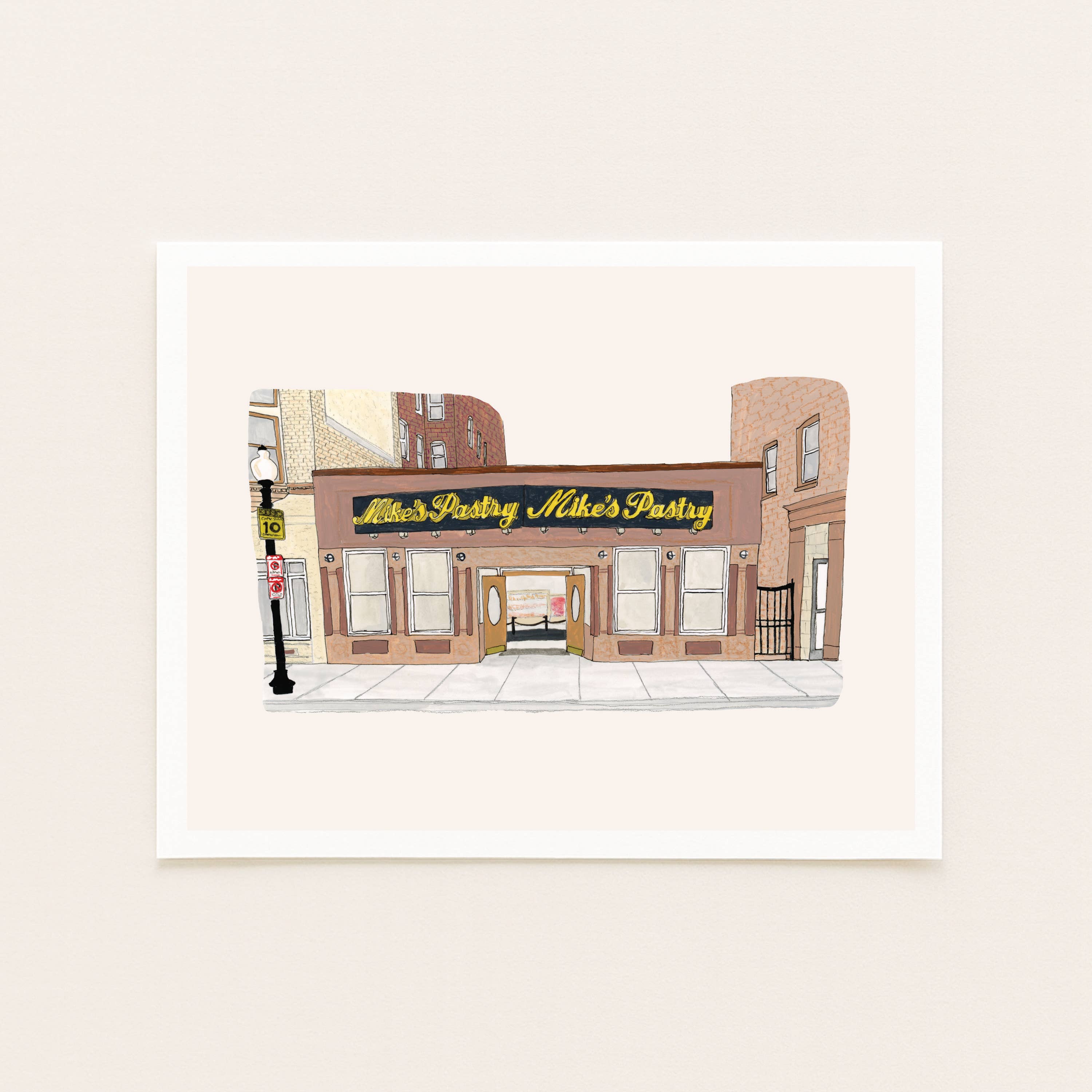 Sarah Wormann Art - Vente Affiche d'art - Mike's Pastry Boston - Impression d'art de la devanture - Nouvelle-Angleterre1