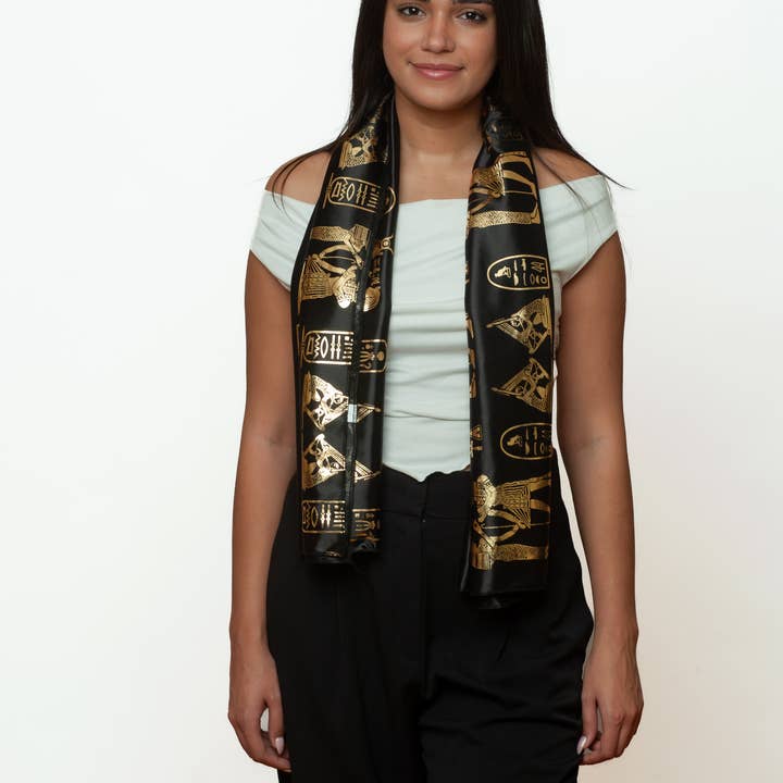 Discoveries, Inc. - Wholesale Scarf - Women's - Egyptian Pharaonic Scarf - Black/Gold
