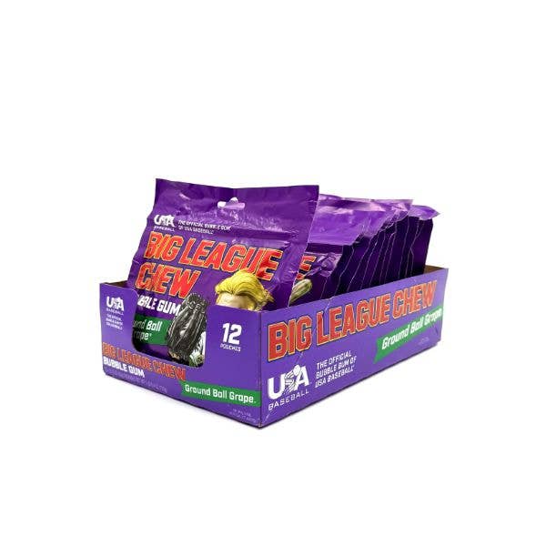 Big League Chew Ground Ball Grape Gum, 12ct Pouches for wholesale by Grandpa Joe's Candy Shop