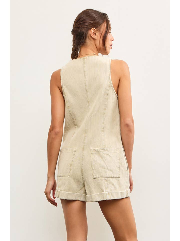 Mustard Seed - Wholesale Romper - Women's - BUTTON CLOSURE V NECK SLEEVELESS ROMPER