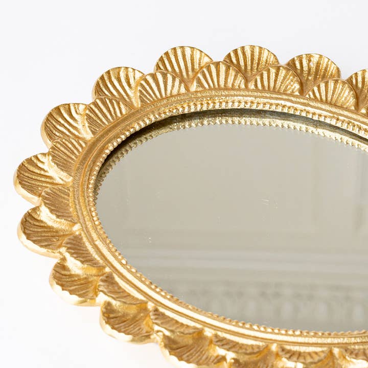 8 Oak Lane - Wholesale Decorative Tray - Gold Scalloped Oval Mirrored Vanity Tray3