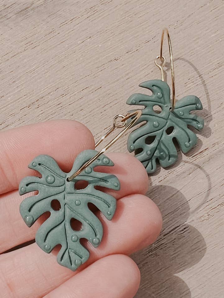 Monstera Leaf Dangles, Plant Earrings for wholesale by Sunflower Blossoms Boutique