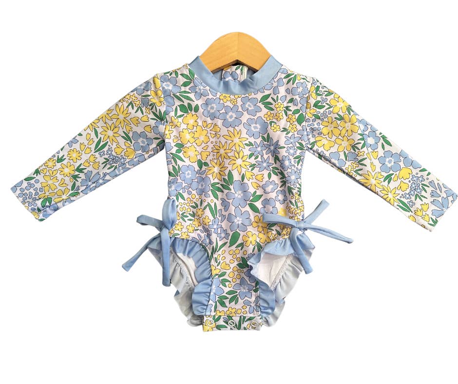 Beck & Gray - Wholesale One Piece Swimsuit - Kids - GIRLS SUMMERTIME BLUES LONG SLEEVE ONE PIECE SWIM