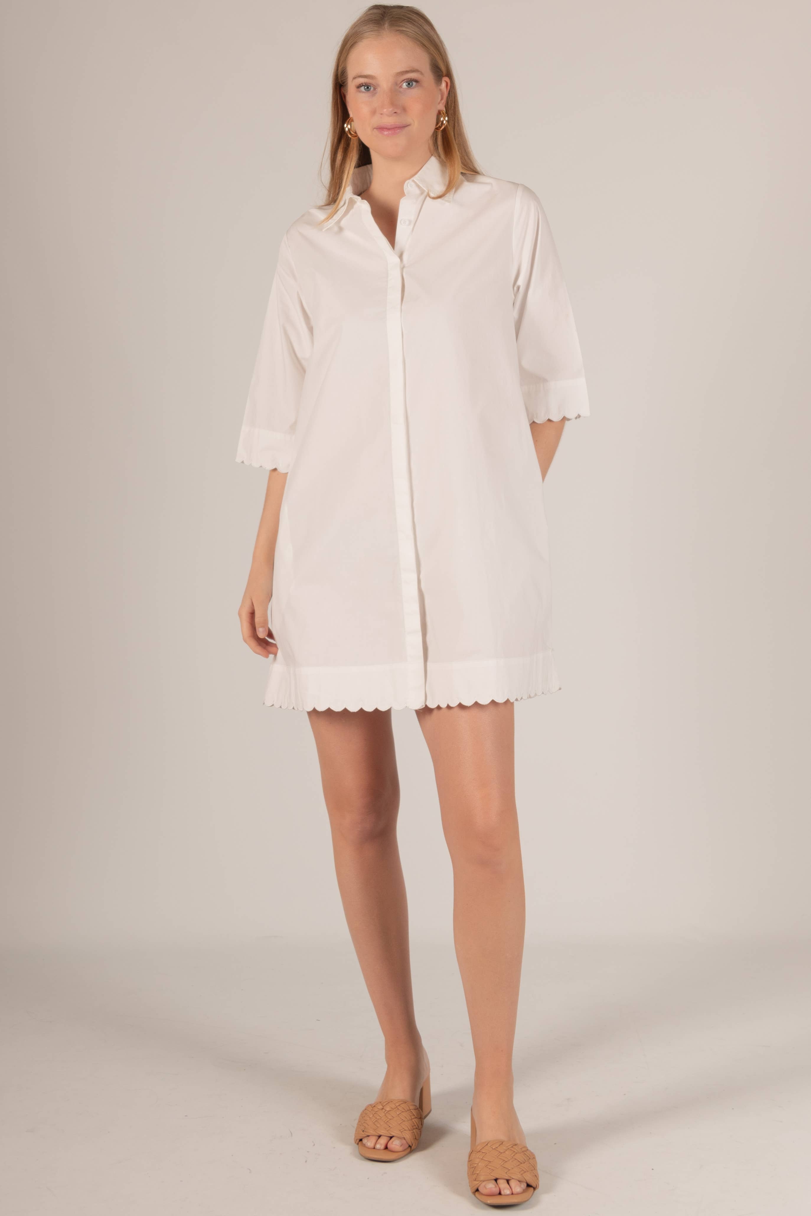 Before You Collection - Wholesale Dress - Women's - Poplin Scalloped Hem Button Up Shirt Dress3