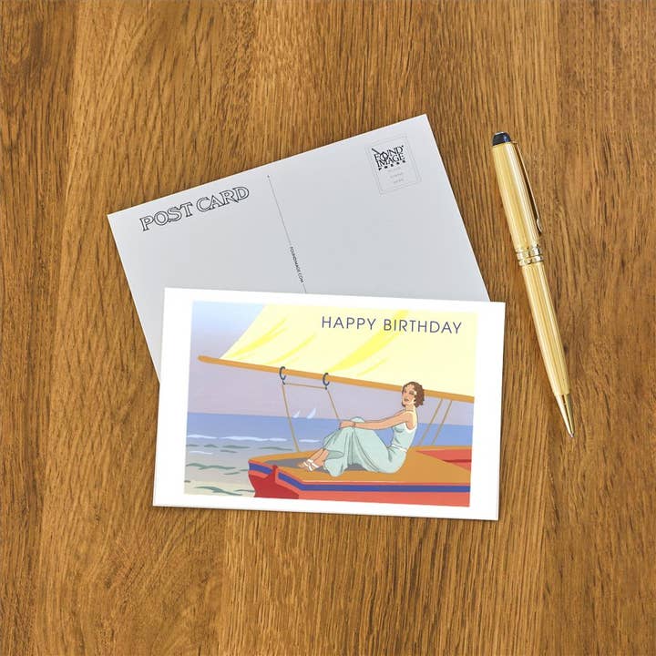 Found Image Press - Venta al por mayor Tarjeta postal - Tarjeta postal HB-401 Feliz cumpleaños, Mujer en velero