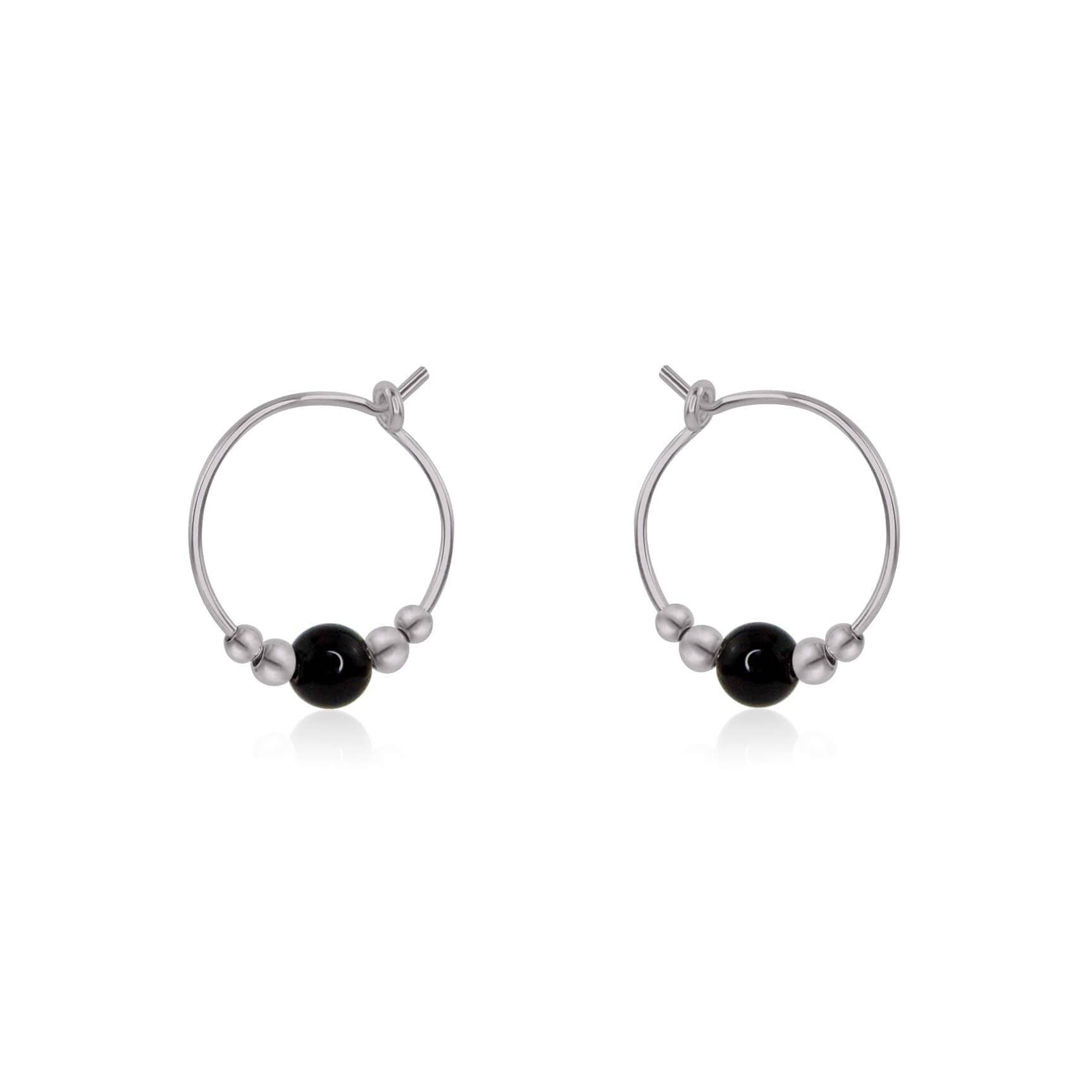 Luna Tide - Wholesale Hoop Earrings - Tiny Black Tourmaline Bead Hoop Earrings2