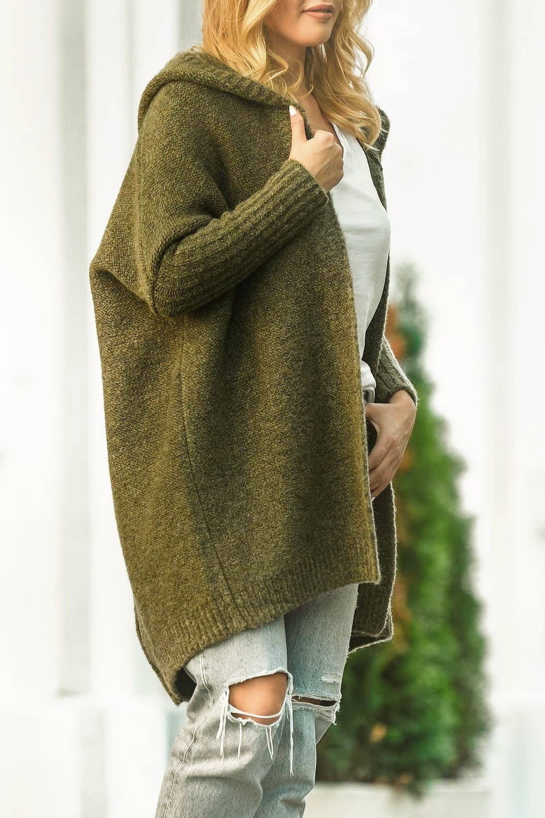 Rosa Clothing - Wholesale Cardigan - Women's - Plain exposed seam Hooded knit long cardigan coat9