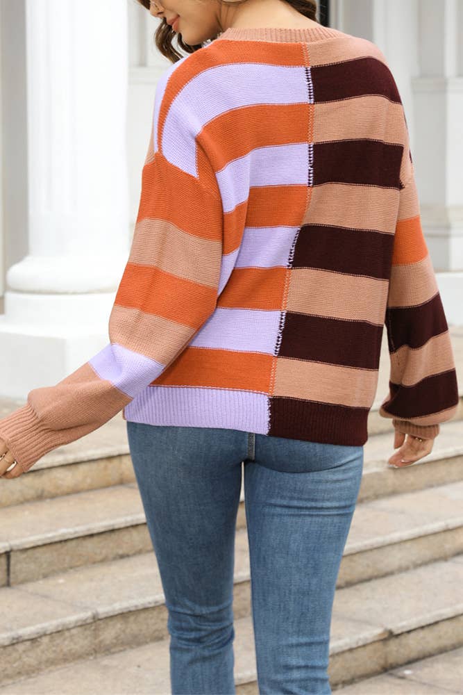 UNISHE - Wholesale Knit Sweater - Women's - Color Block Striped Knit Pullover Sweaters JYYS1527