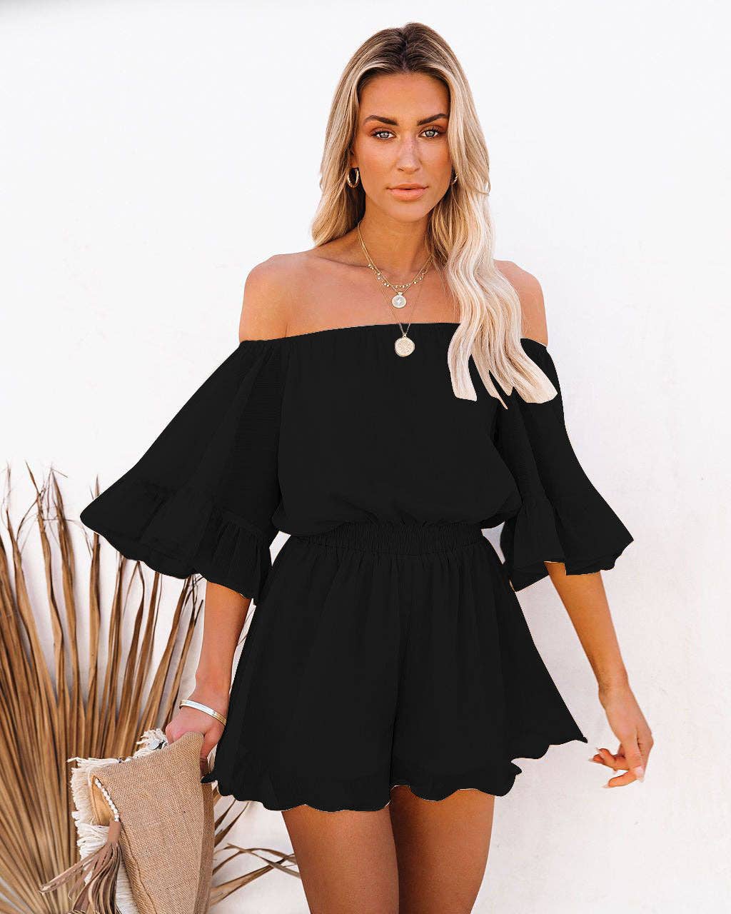 Sweetkama - Wholesale Romper - Women's - Ladies Off Shoulder Short Sleeves Daily Romper 136336
