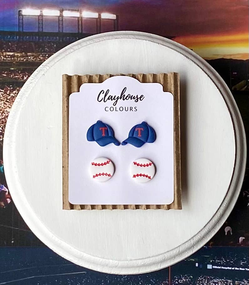 Clayhouse Colours – wholesale Hängande örhängen – Rangers Baseball Örhängen3