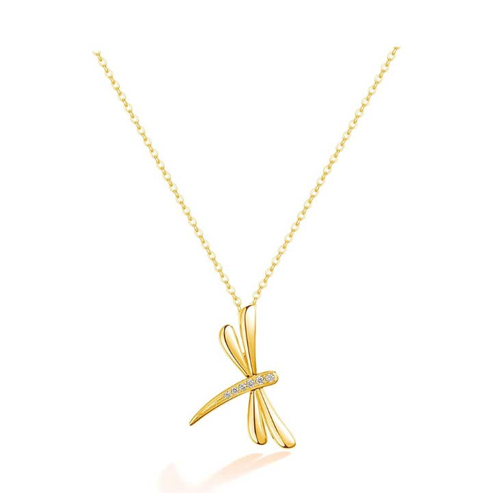 FANCIME Dragonfly 14K äkta massivt gult guld halsband för wholesale av Fanci Me Jewelry