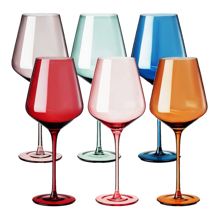Colored Crystal Wine Glasses Set of 6, Large 18oz Glassware for wholesale by The Wine Savant /  Khen Glassware