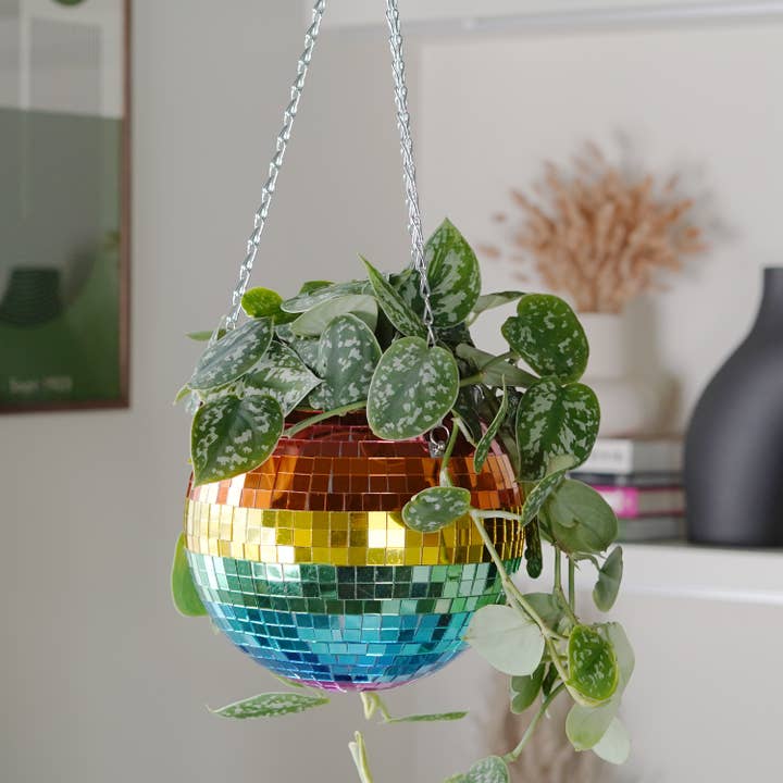 Bubblegum Stuff UK - Wholesale Hanging Planter - Disco Ball Hanging Planter - Rainbow (8in)