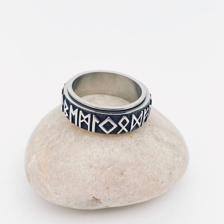 Viking Rune Stainless Steel Rotatable Ring - MJ/MR for wholesale by Mio Queena