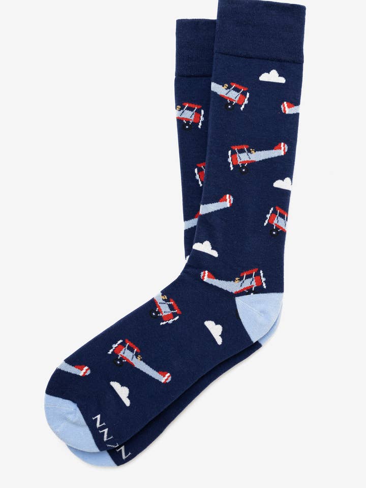 Just Plane Crazy Bi-plane Navy sock by Alynn for wholesale by Alynn