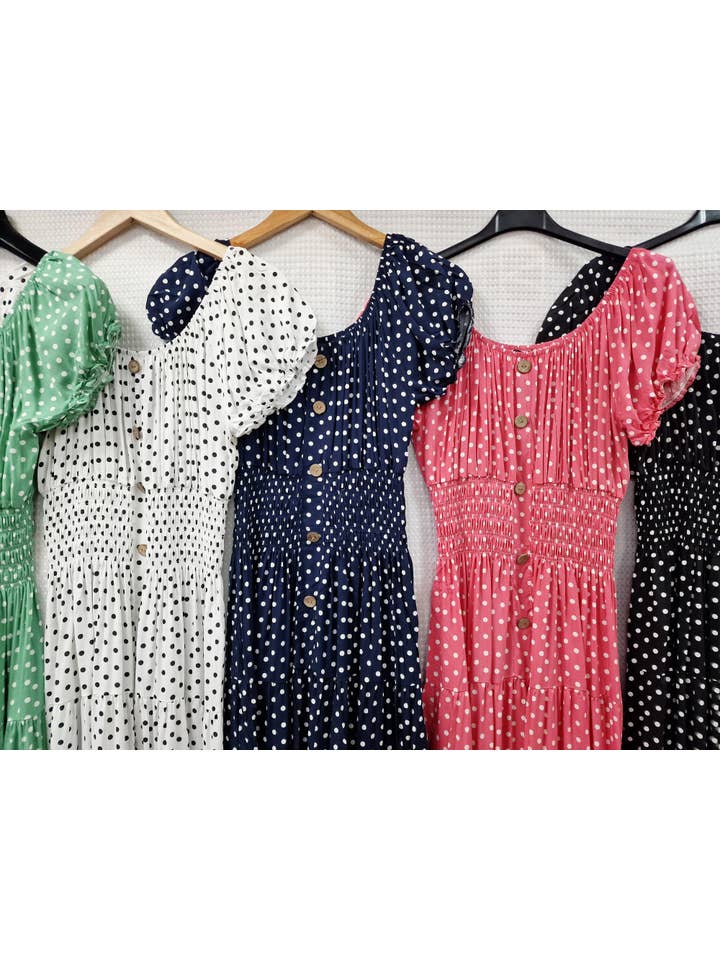 Kurt Muller – wholesale Dress – Women's – Polka Dot Bardot Maxi Dress5