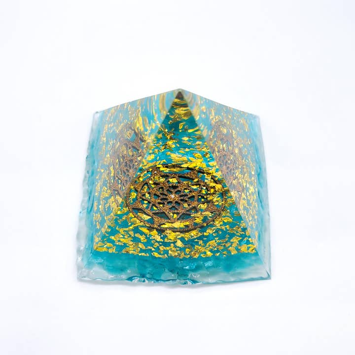 Slightly Askew Art - Wholesale Decorative Tabletop Object - Eco-Friendly Orgonite Pyramid with Mandala Pattern4