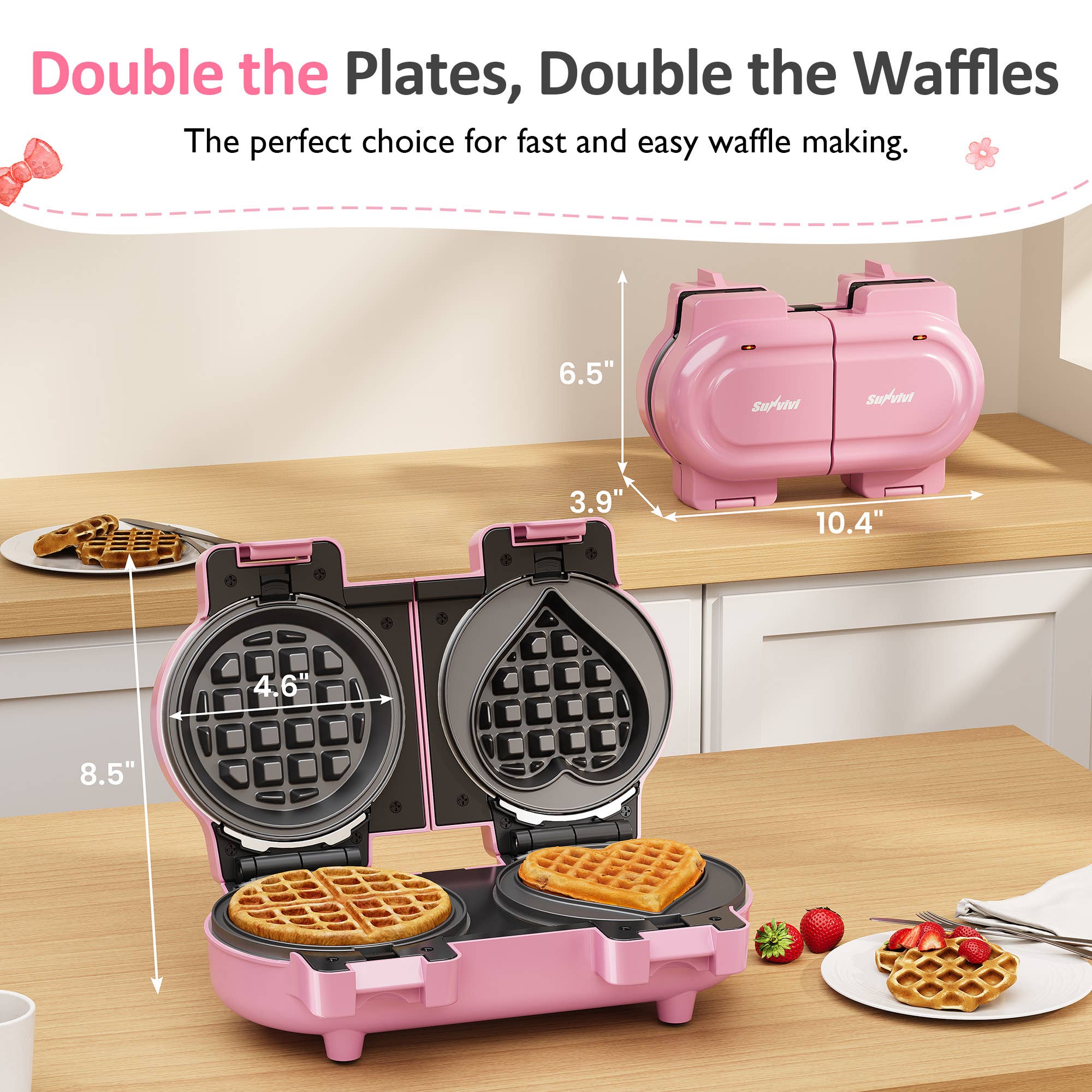 Heynemo - Wholesale Kitchen Appliance - Double Belgian Waffle Maker with Removable Nonstick Plates4