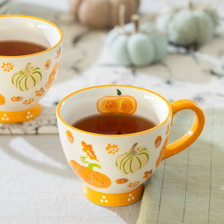 Pumpkins Orange Latte 14oz Mug for wholesale by Grace Teaware