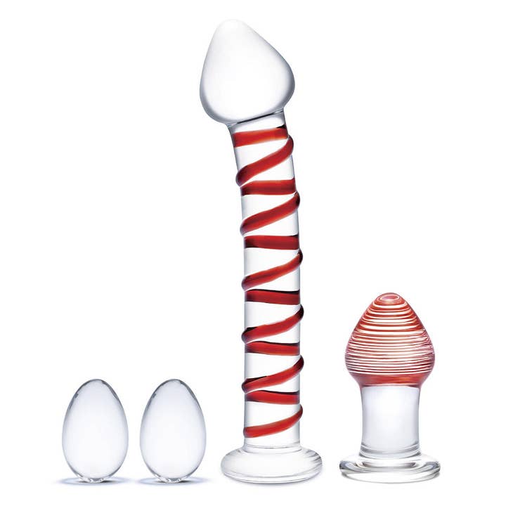 Mr. Swirly Set with Glass Kegel Balls and 3.25" Butt Plug (4 Piece Set) for wholesale by Lux Fetish Store