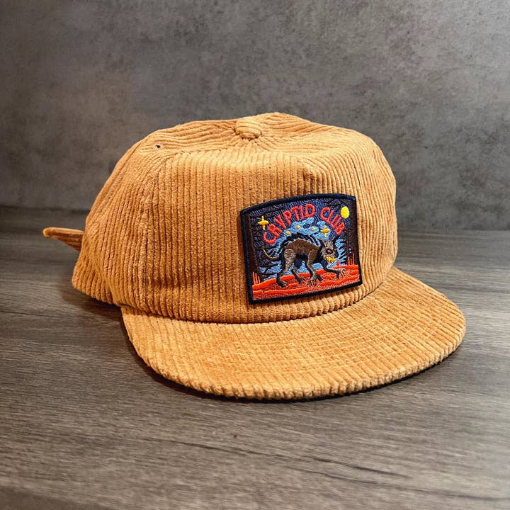 Chupacabra Cryptid Club 5-Panel Corduroy Patch Hat for wholesale by The Space Bureau