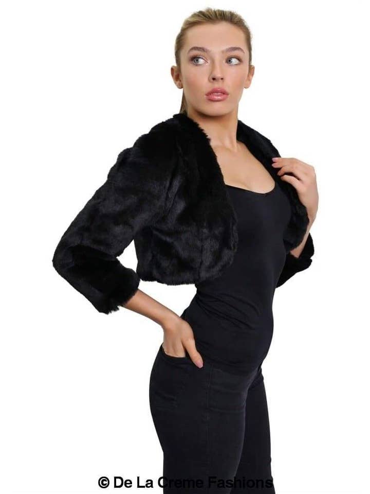 De La Creme Fashions – wholesale Jacket – Women's – Womens Open Front Faux Fur Bolero Shrug Cropped Jacket