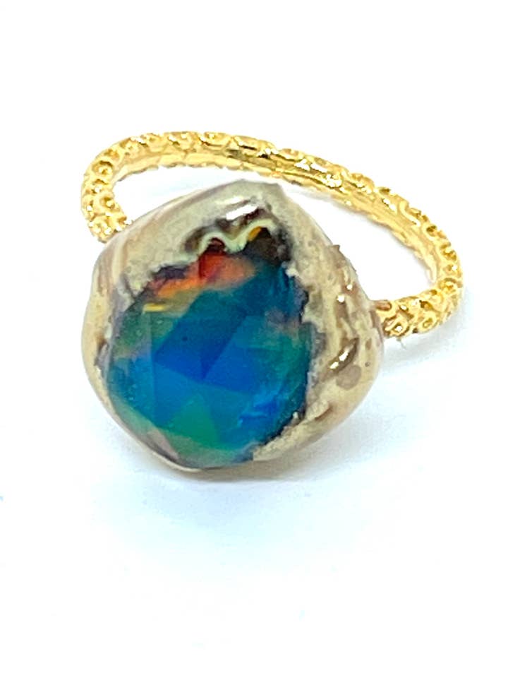 Aura Opal Free Form Stack Ring in goud voor wholesale door Dara Ettinger