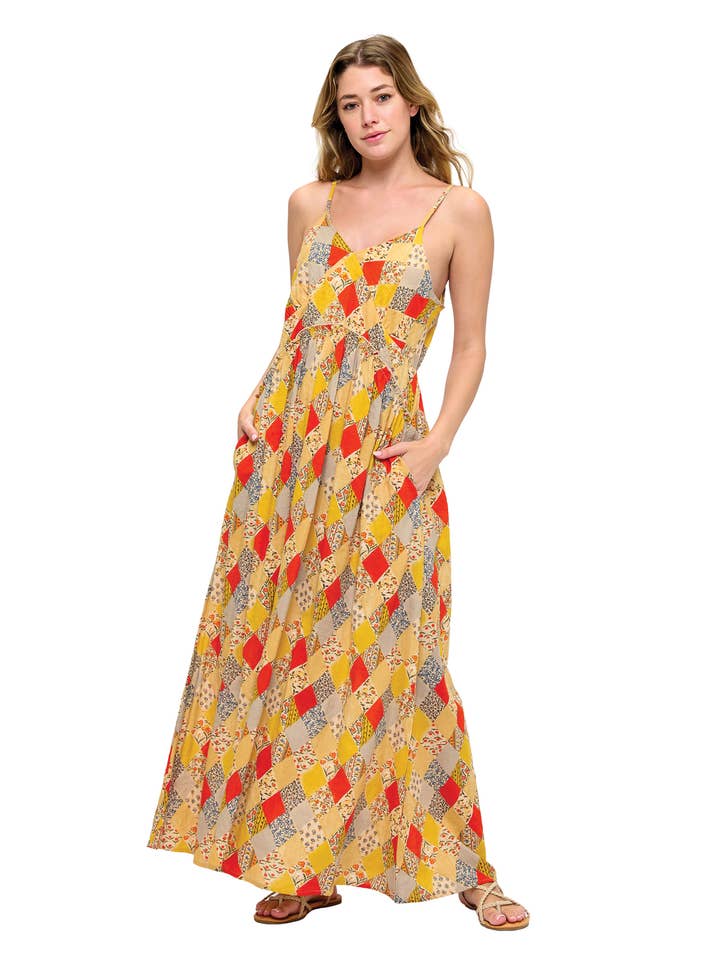 Boho Ruffled Floral Maxi Dress for wholesale by Yak & Yeti