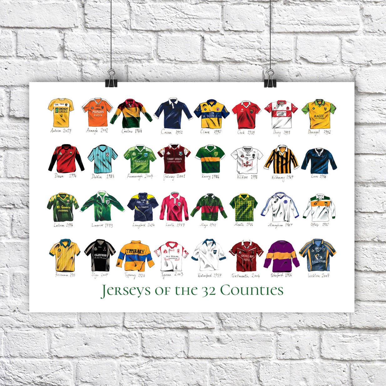 Maktus - Wholesale Art Print - GAA Jerseys Of The 32 Counties A3 Print0