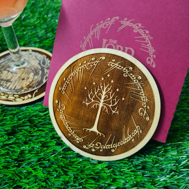 Herbs&Belles - Vente Sous-verre - Ensemble de 6 sous-verres en bois Le Seigneur des Anneaux, LOTR Geek Itens7