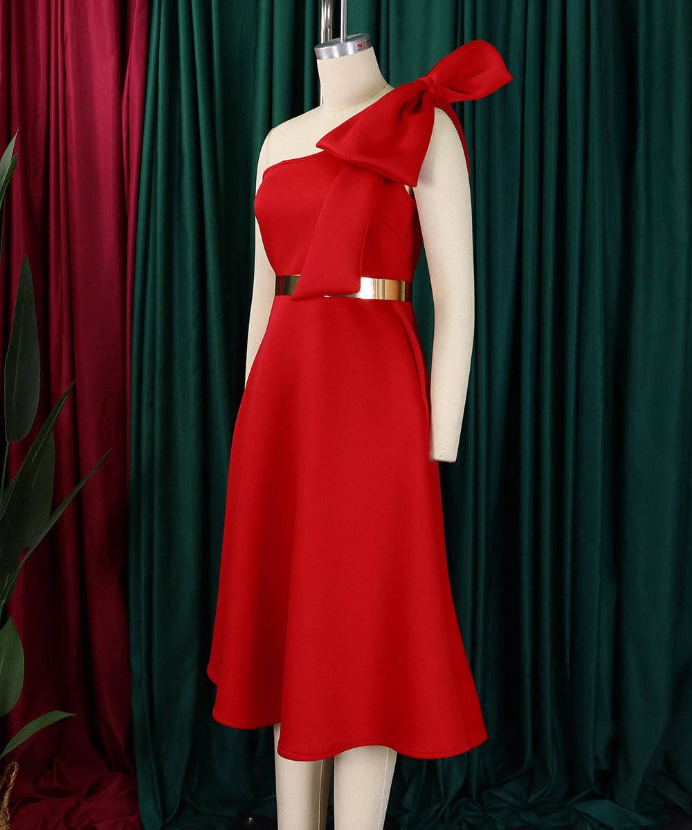 Aria Romance - Wholesale Dress - Women's - Asymmetric Bow-Sleeve Swing Dress17