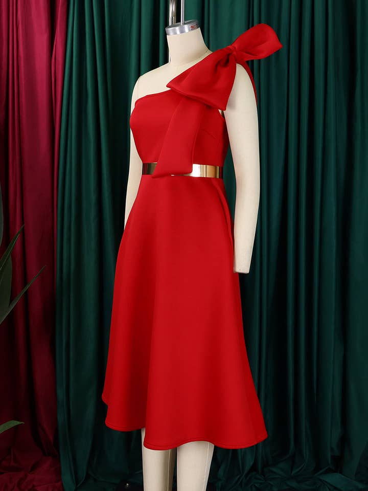 Aria Romance - Wholesale Dress - Women's - Asymmetric Bow-Sleeve Swing Dress17