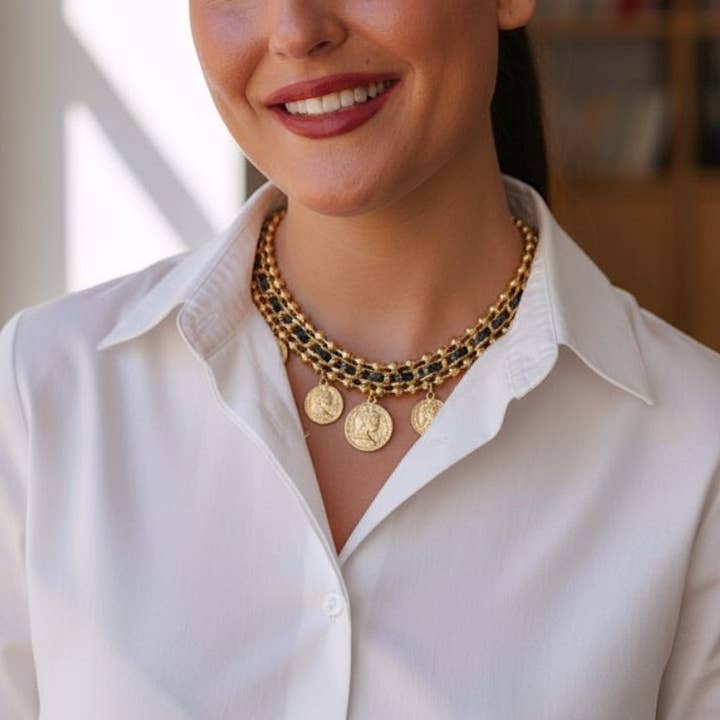 Bijoux Envie Statement Jewelry - Wholesale Choker/Collar - Vintage Leather & Coin Necklace | Handmade Statement Jewelry1