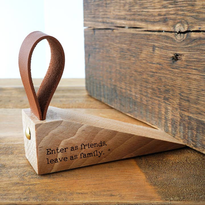 'Enter As Friends, Leave As Family' Wooden Door Stop for wholesale by CGB Giftware