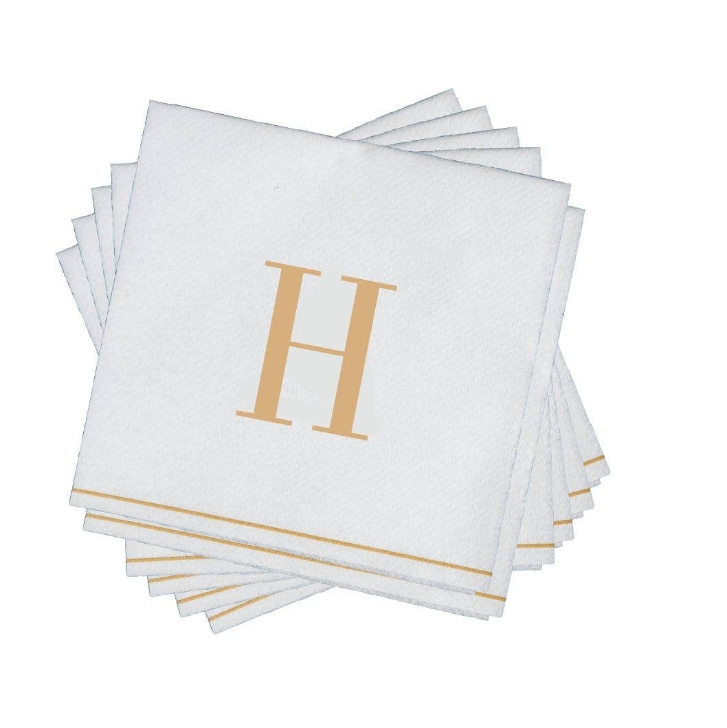 Luxe Party - Wholesale Disposable Napkin - H Gold Monogram Cocktail Paper Napkins | 16 Napkins1