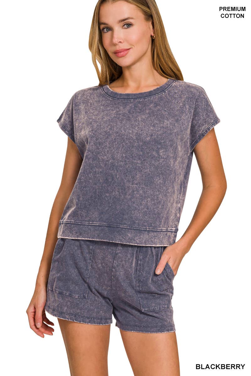 42POPS - Wholesale Lounge Set - Women's - '.._ Premium Cotton Washed Sleeveless Top & Shorts Set3