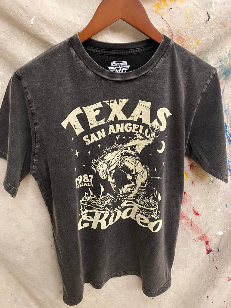 Country Deep Apparel - Vente T-shirt sérigraphié – unisexe - Finales du rodéo de San Angelo T-shirt décontracté délavé à l'acide (Copie)6