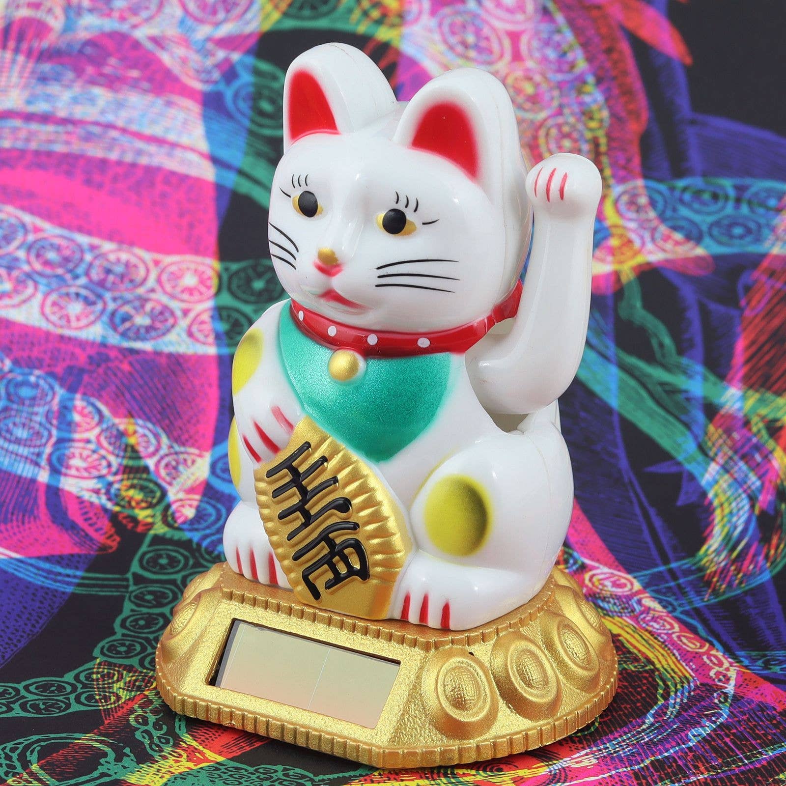Tribal Trade GmbH - Wholesale Decorative Figurine - Lucky cat Maneki-neko waving cat solar round 8cm white6
