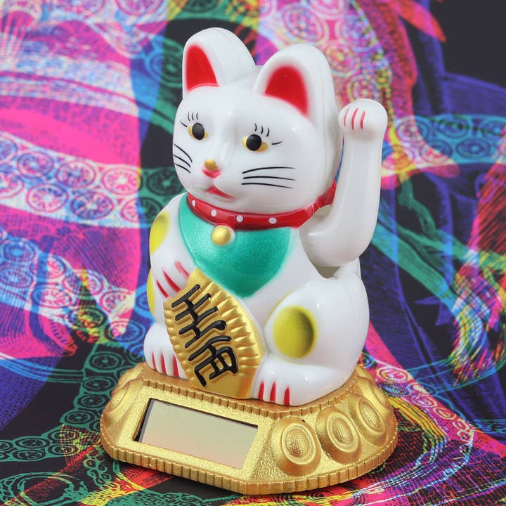 Tribal Trade GmbH - Wholesale Decorative Figurine - Lucky cat Maneki-neko waving cat solar round 8cm white6
