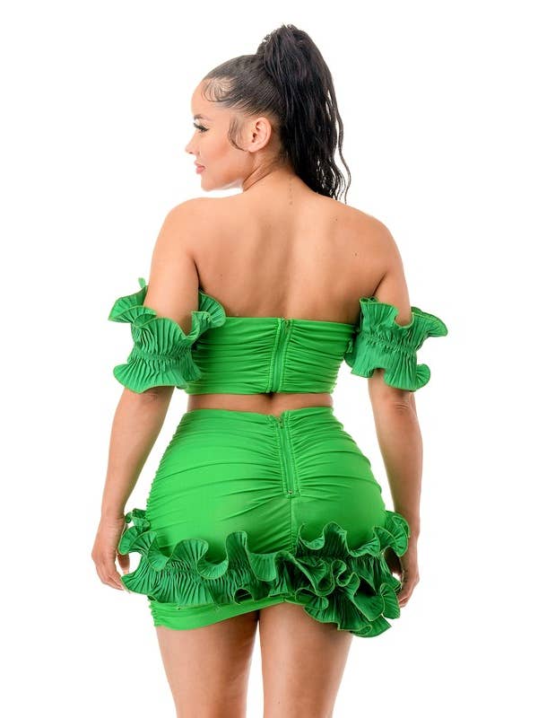 Namatt Design - Vente Ensemble haut et jupe - Femme - Haut court froncé avec manches détachées et jupe9