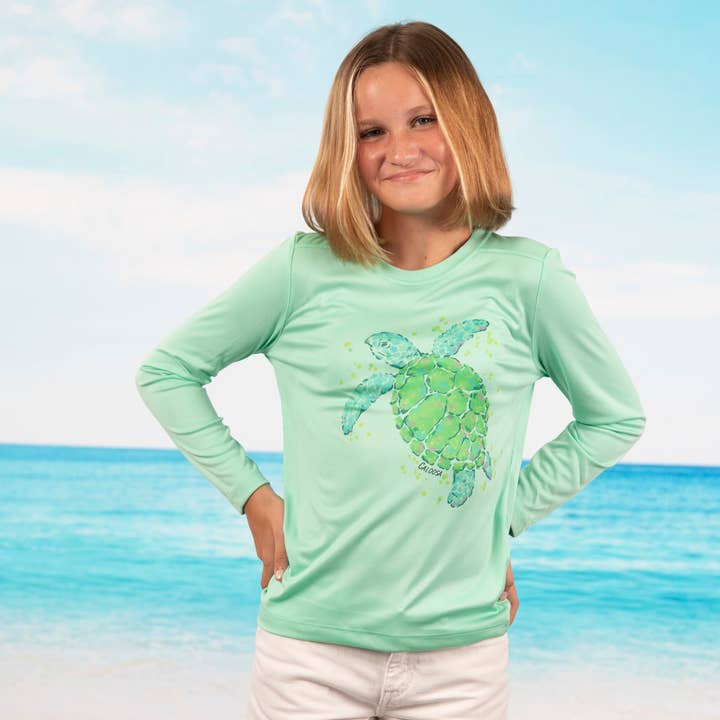 Mint Caloosa Kids "Sea Turtle" UPF 50 Ultra Comfort Shirt for wholesale on Faire4