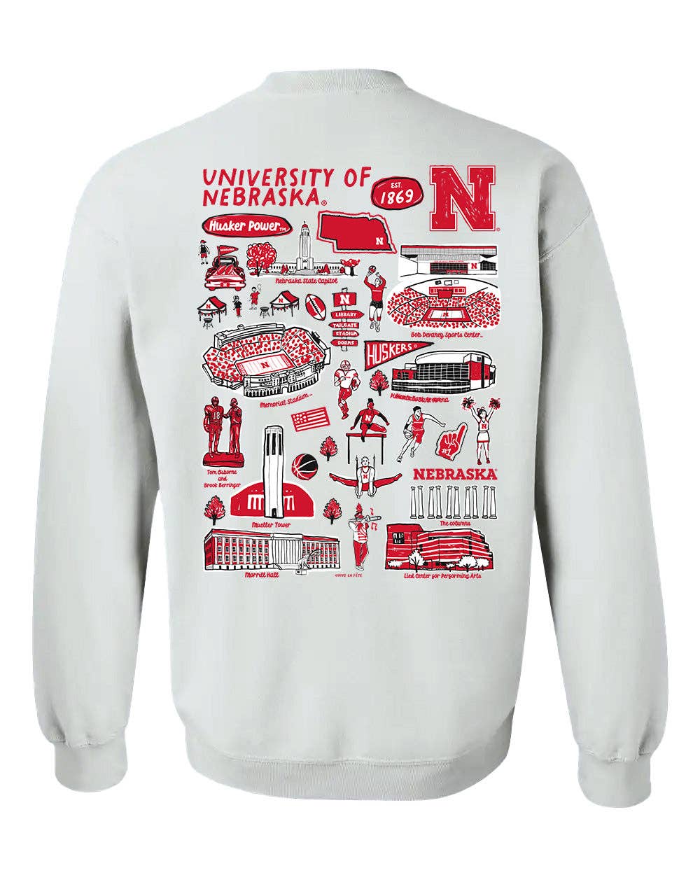 Vive La Fete - Wholesale Graphic Sweatshirt - Women's - University of Nebraska Huskers Hand Sketched Vive La Fete Impressions Red Crew Neck Sweatshirt for Women7