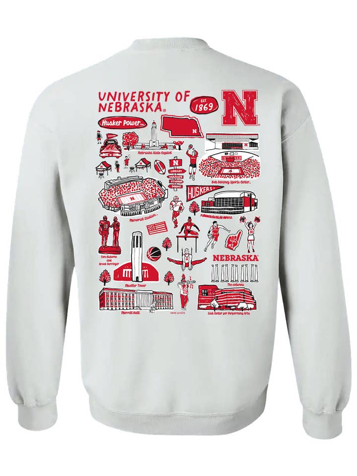 Vive La Fete - Wholesale Graphic Sweatshirt - Women's - University of Nebraska Huskers Hand Sketched Vive La Fete Impressions Red Crew Neck Sweatshirt for Women7