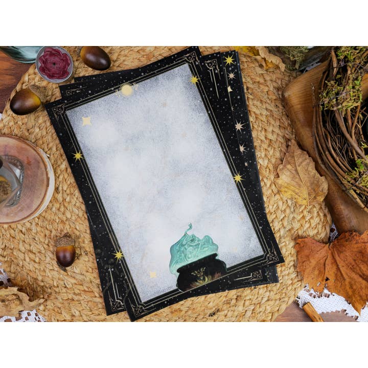 Wings of Fantasy - Wholesale Stationery/Notecard Set - Vintage Style Gothic Witch Letter Writing Set| Black Cat Witches Cauldron Stationery Set| Art Nouveau Style Celestial Witch Stationery5