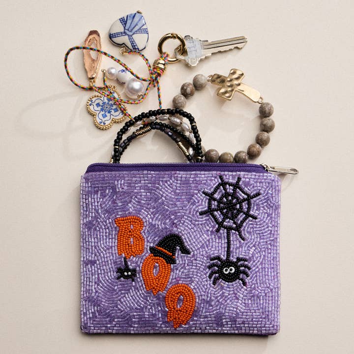 Beaded Halloween Boo Spider Zipper Pouch for wholesale by Frem