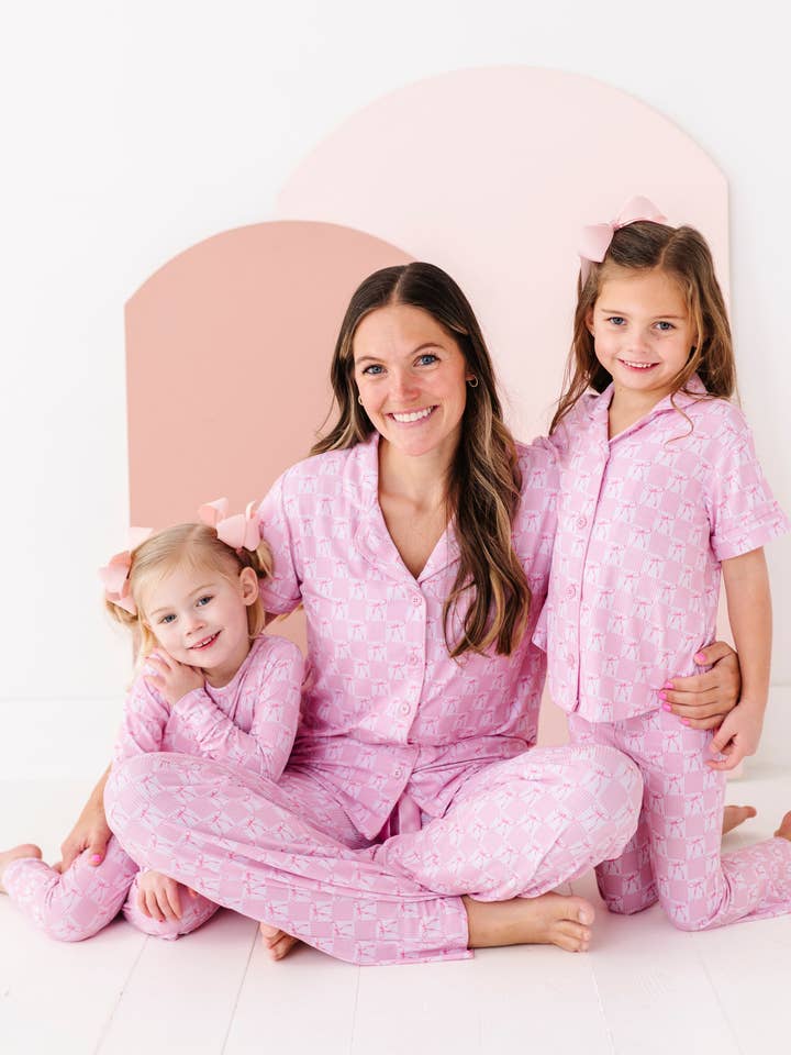 Pink Check with Bow Girls Flare Set for wholesale by Little Pajama Co.
